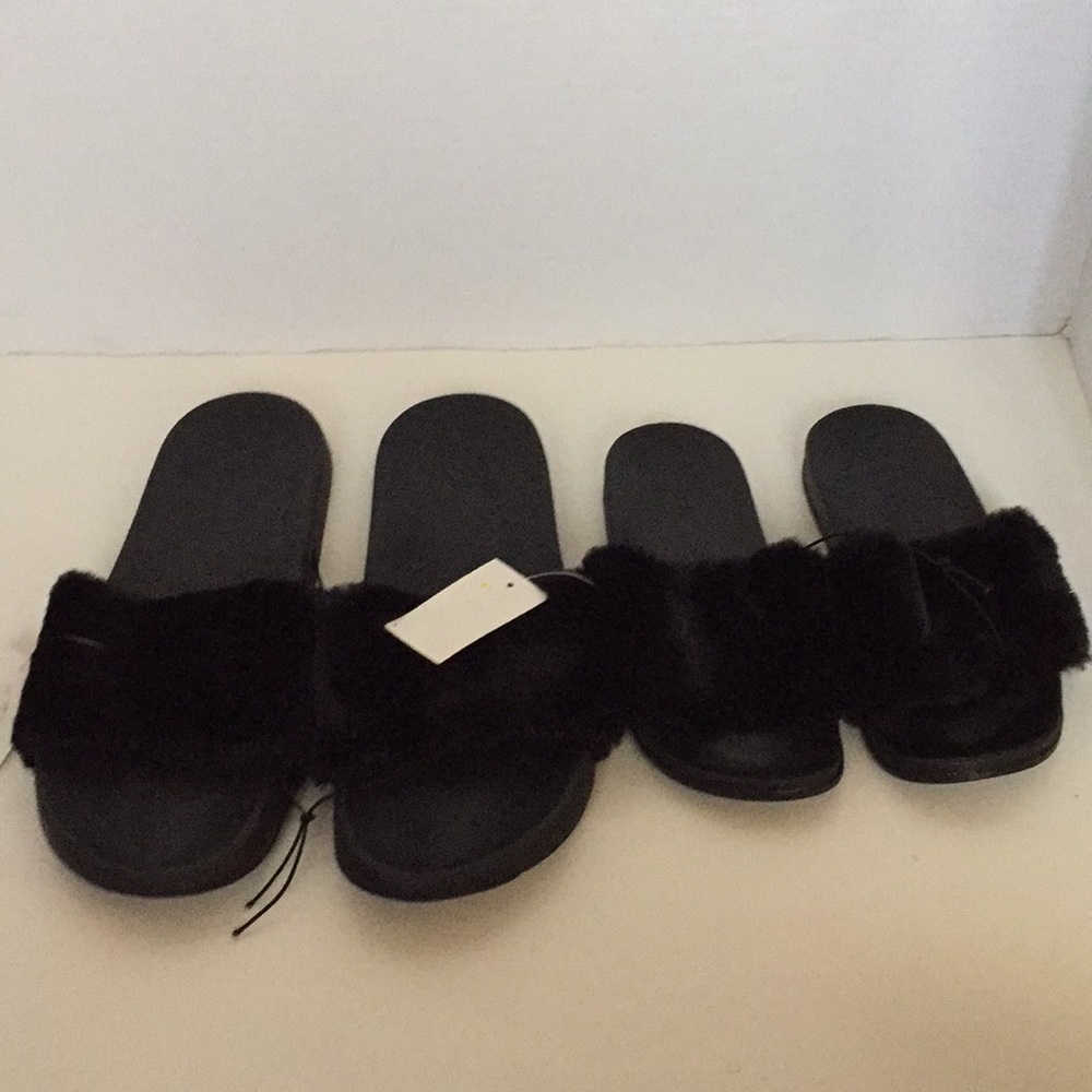 Black fluffy slides